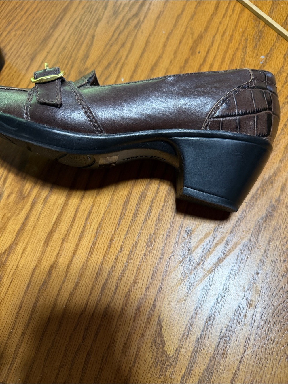 Clarks Women's Brown Croc-Embossed Buckle Loafers - Picture 6 of 8